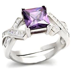 Sterling Silver Engagement Wedding Ring  W/ Amethyst Princess CZ,  Size 5,6,9,10