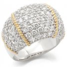Two Tone Dome Cocktail Pave Ring With Clear Round Cut  CZ, Size  9,  10
