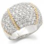 Two Tone Dome Cocktail Pave Ring With Clear Round Cut  CZ, Size  9,  10