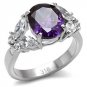 Stainless Steel Lady's Ring W/ Oval  Amethyst CZ W/ Butterflys Size 5,6,7,8,9,10