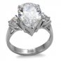 Stainless Steel Lady's Engagement Ring W/ Pear Shape Clear CZ Size 5,6,7,8,9,10