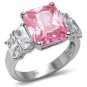Stainless Steel Lady's Cocktail Ring W/ Rose Princess Cut  CZ ,Size 5,6,7,8,9
