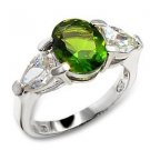 3 Ct Peridot Oval CZ Sterling Silver 925 Wedding Cocktail Ring, Sz 5,6,7,8,9,10