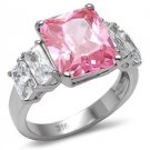 5 Carat Rose Emerald Cut CZ Stainless Steel Lady's Cocktail Ring, Size 5,6,7,8,9,10