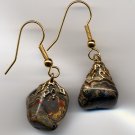 Agate Polished Stone Pierced Earrings GoldTone - Very Colorful - Handcrafted