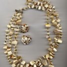Vintage MOP Mother of Pearl 3 Strand Shell Necklace Earrings Japan  Statement