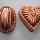 Heart & Egg (or Melon) 2 Vintage Copper Color Jello Molds  2 1/2 & 3 cups