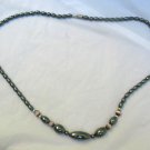 Hand Made Necklace Magnetite & Mauve Tiger Eye Beads 19"  Grey Black beads