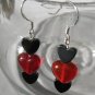 Red Glass Hematite HEART EARRINGS 925 Sterling Pierced Hand Made Everyday Glitz