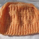 Cute Hand Knit Child Hat Cap 100% Acrylic Peach Orange Tiered Slouch