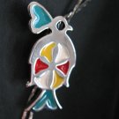 Silver Tone Bolo necklace Bird Southwestern Design Unsigned Slides Enamel