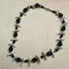 Vintage Shell & Black Jet Choker Beaded Necklace 15" Unique Nice