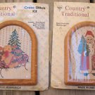 TWO Christmas Cross Stitch Kits SANTA & TEDDY Country Traditional Framed 6x4