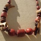 26" Wooden Jungle Safari Necklace Chain Wood Beads Giraffe Elephant Carving Boho