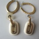 2 Pairs Earrings Gold Tone Pierced Faux Rhinestones White Dangle Hoops