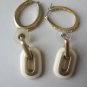 2 Pairs Earrings Gold Tone Pierced Faux Rhinestones White Dangle Hoops