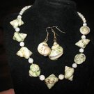 Natural Sea Shell Necklace & Pierced Earrings Goldtone Choker GOLD edges Sprial