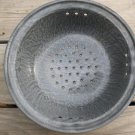 Vintage Blue Gray Enamelware Marble Graniteware Colander Strainer 10" wide