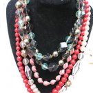 Lot Of 4 Necklaces Beads Faux Pearls Red Green West Germany White Clear  16"-24"
