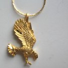 Small Goldtone Eagle in Flight Landing Pendant Necklace Chain 17"