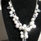 Pearl & Crystal  necklace Choker expands  to 18" Silvertone Rhinestone Bridal