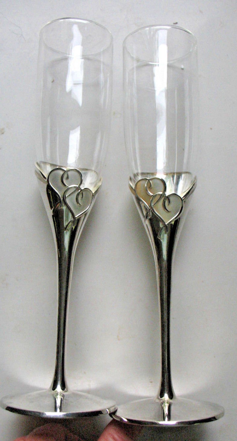 Lenox Wedding Toasting True Love Silverplate Flute Pair Wine Champagne ...