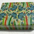 Blue Green Red Floral TRINKET BOX Hand Painted LAQUER PAPER MACHE 5" x 4" rect.