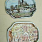 2 VINTAGE ELITE TIN TRAYS MADE IN ENGLAND PARIS SCENES by PUILLERY COLLECTIBLE