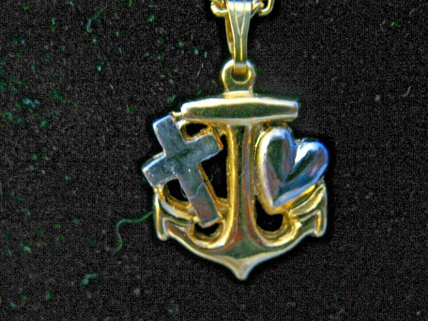 Gold Mariner's Cross  Gold Anchor with Silver Cross and Silver Heart 18" chain