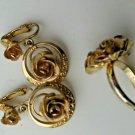 Rose Ring and Clip On Earrings SET Vintage Goldtone Adjustable