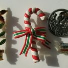 Christmas Pin Lot Pointsettia in Pot, Candy Cane, Present & Hallmark 1998 Toys