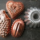 4 Vintage Aluminum Jello Molds Grapes Heart Melon Fluted Bundt Pan Sweden Copper