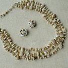 Vintage MOP Mother of Pearl 3 Strand Shell Necklace Earrings Japan Statement