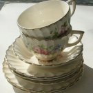 Vintage Sebring Golden Ware 22K Gold June Rose Tea Cups, Saucers, Bowl & plates