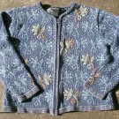 Nomadic Traders M Blue Floral Cardigan Sweater Full Zip Cotton Ramie Medium