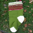 Hand Knit Acrylic Christmas Stocking 15” Chubbby Chunky Burgundy Red & Olive