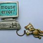 Signed JJ Jonette CAT Playing with Computer Mouse Error! Pewter & brass tone