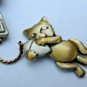 Signed JJ Jonette CAT Playing with Computer Mouse Error! Pewter & brass tone
