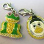 Frog & Mother Goose Charms Signed CWD W?  SIlver tone with enamel Pink Eye Frog