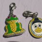 Frog & Mother Goose Charms Signed CWD W?  SIlver tone with enamel Pink Eye Frog