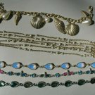 LOT Silver & Gold Tone Link Bracelets Abalone Blue Faux Pearl Sea Shell Sparkle