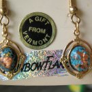 Vtg Rainbow Flake Opal 14k Gold Plated Filigree Pierced Earrings hooks 1”