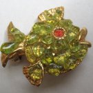 Peridot Chip Fish Brooch Pin Vintage Green Gemstone Gold Tone Nautical