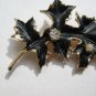 Gold Oak Leaf Black Overlay Brooch Pin Stones Pearl Crystal Enamel Goldplate