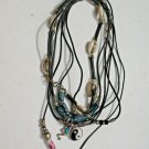 Lot Of 7 VTG Retro Boho Funky Black Cord Pendant Bead Necklace Rose Yin Shells