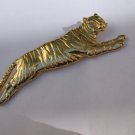 Striped Tiger Brooch Pin Gold Tone Metal Leaping 3" Unbranded