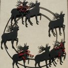 Metal Black Reindeer Wreath Christmas Decor 14" red ribbons Mini Jingle Bells