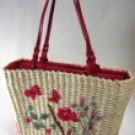 Woven Straw Handbags with Front Rose & Butterfly Design