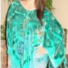 Beaded Peacock Design Velvet Poncho with Hanging Crochet Fringe