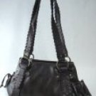 Leather Look Handbags with Side Ruching and Laced Accent Straps - Elcante